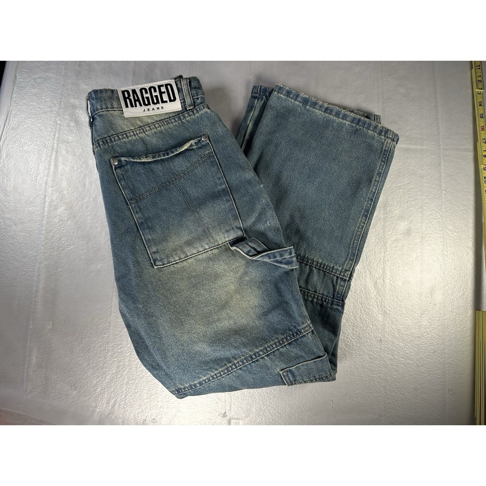Ragged Jeans Size 30 Light Wash Baggy Carpenter Cargo Denim Jeans Y2K